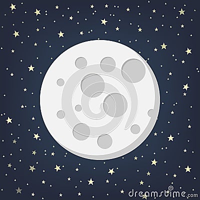 Moon with Stars in flat dasign style. Vector illustration. Vector Illustration