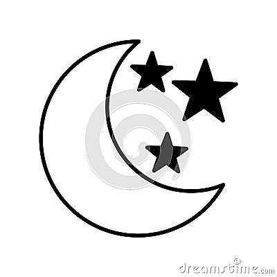 Moon with stars isolated icon Vector Illustration