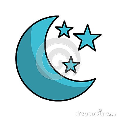 Moon with stars isolated icon Vector Illustration