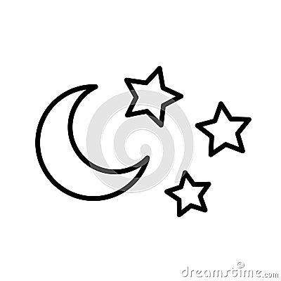Moon and stars line icon in flat. Night symbol Vector Illustration