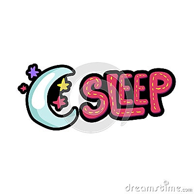 Moon, stars with sleep lettering sticker Cartoon Illustration