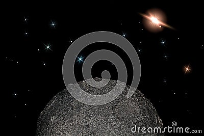 Moon and stars in space. Simple child-like planetary science and Stock Photo