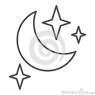 Moon and stars thin line icon. Night vector illustration isolated on white. Sleep outline style design, designed for web Vector Illustration