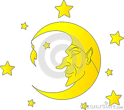 Moon and stars. The moon slumbers among the stars Vector Illustration