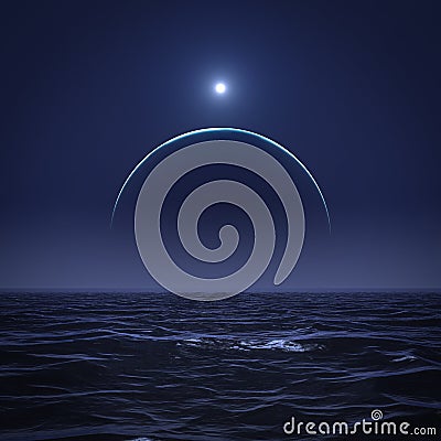 The moon and the sun over the ocean Cartoon Illustration