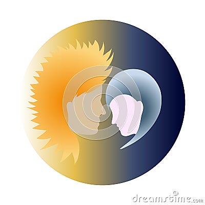 Moon and sun Cartoon Illustration