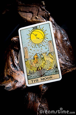 The Moon tarot card. Concept and fortune telling Editorial Stock Photo