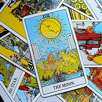 The Moon Tarot Card Dreams, nightmares, illusion, hidden things Stock Photo