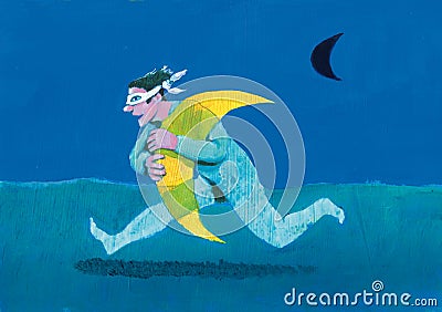 Moon thief surreal illustration Cartoon Illustration