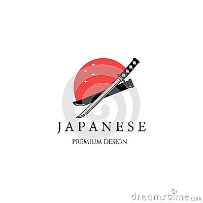 moon traditional katana for japanese logo minimalist vector icon illustration design Vector Illustration