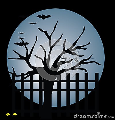 Moon,tree and bat Vector Illustration