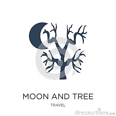 moon and tree icon in trendy design style. moon and tree icon isolated on white background. moon and tree vector icon simple and Vector Illustration