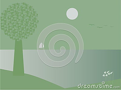 Moon on water Cartoon Illustration