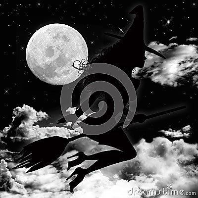 Moon and witch Stock Photo