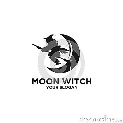 Moon witch silhouette logo Vector Illustration