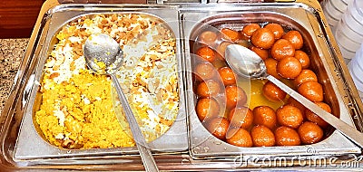 Moong daal Halwa, Indian party dessert and Gulab Jamun Stock Photo