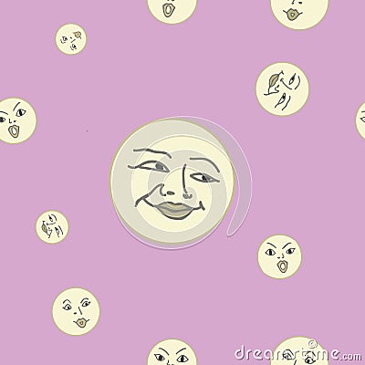 Smiling Moons in Pink sky Vector Illustration