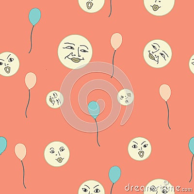 Balloons and Moons in orange sky Vector Illustration