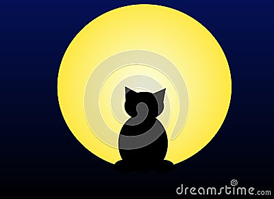 Moonlight cat Cartoon Illustration