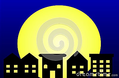 Moonlight City Cartoon Illustration