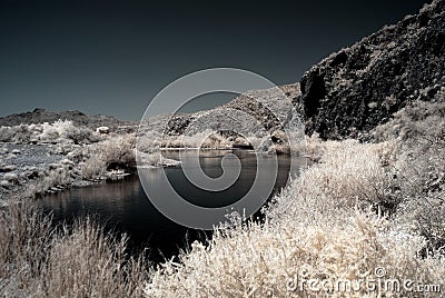 Moonlight Desert River Stock Photo