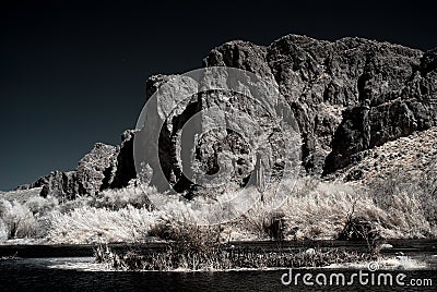 Moonlight Desert River Stock Photo