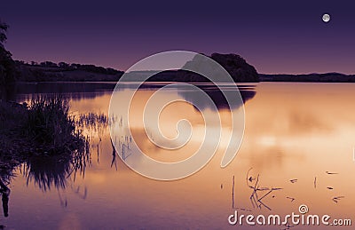 Moonlight Lake Stock Photo