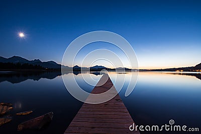 Moonlight at Lake Hopfen Stock Photo