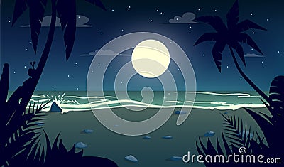 Moonlight night at the beach Vector Illustration