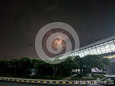 Moonlight over airport Stock Photo