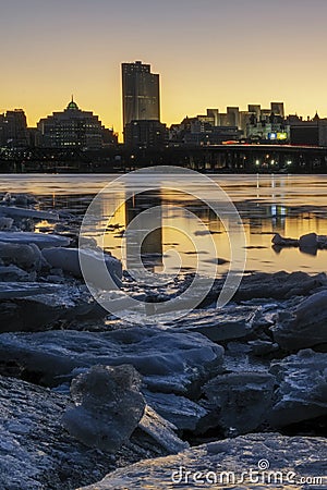 Glowing Light Over Albany Skyline Stock Photo