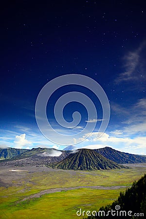 Moonlight over MT.Bromo Stock Photo