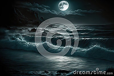 moonlight over nighttime, gloomy water Stock Photo