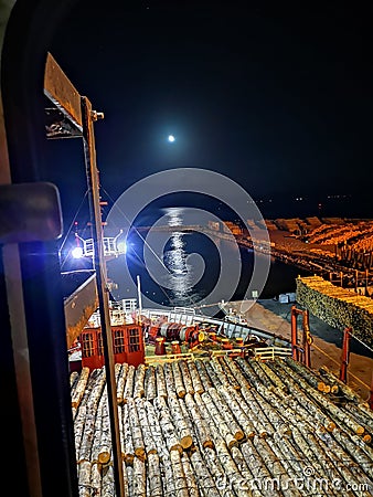 Moonlight over the water, Hawke& x27;s Bay napier port Stock Photo