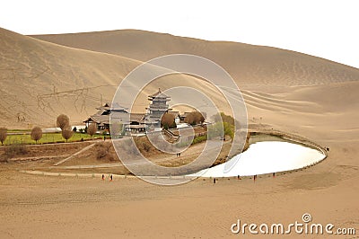 Moonlike spring of dunhuang city Stock Photo