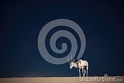 moonlit arabian oryx on a clear desert night Stock Photo