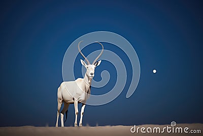 moonlit arabian oryx on a clear desert night Stock Photo