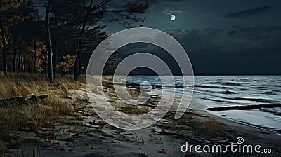 Moonlit Shore: A Darkly Romantic Landscape Shot Stock Photo