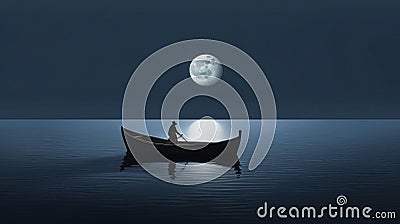 Moonlit Boat: A Hauntingly Beautiful Depiction Of Everyday Life Stock Photo