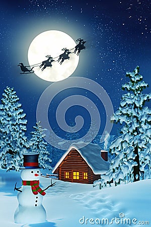 Moonlit Christmas landscape at night Stock Photo