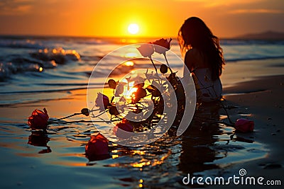 Moonlit melancholy Symbolic representation of love fading on the beach Stock Photo