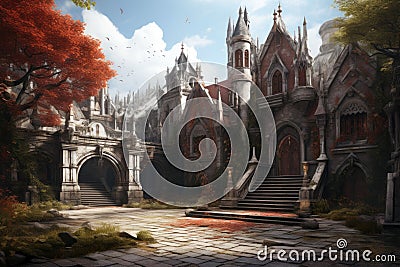 Moonlit Mystery: Gothic Courtyard Chronicles. Stock Photo