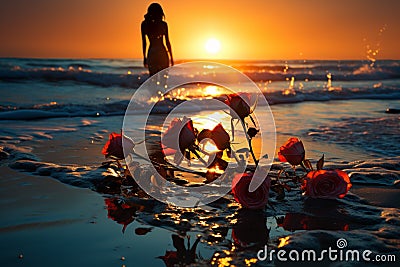 Moonlit sorrow Love lost and fading symbolically on a beach Stock Photo