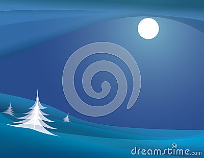 Moonlit Winter Night Cartoon Illustration