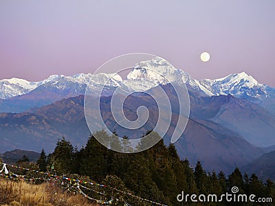 Moonrise Dhaulagiri-Annapurna Himalayas Mountains Stock Photo