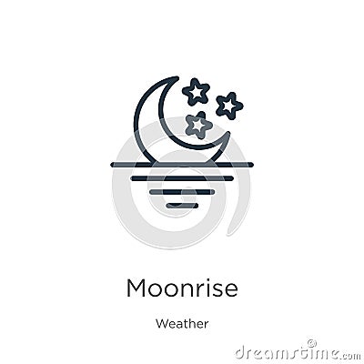 Moonrise icon. Thin linear moonrise outline icon isolated on white background from weather collection. Line vector sign, symbol Vector Illustration