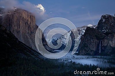 Moonrise over El Capitan Stock Photo