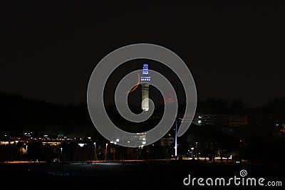 Moonset over Beyazit Tower, Istanbul, Turkey Stock Photo