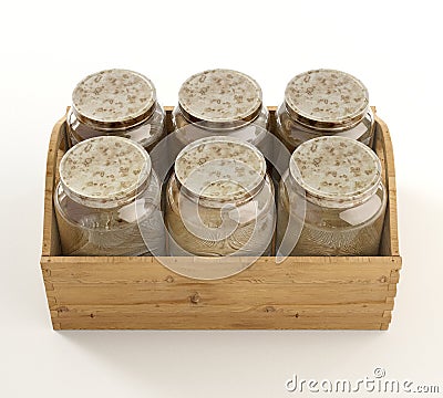Moonshine Jars In A Crate Stock Photo