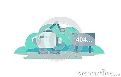 Moonwalker stopped opposite the sign 404 error. cute Illustration for error page 404 not found Vector Illustration